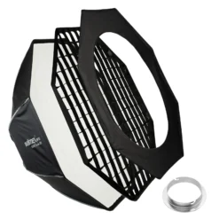 Walimex pro Studio Softbox Octagon 120cm + Elinchrom Adapter 15,2cm, 360°, einfacher Aufbau, inkl. Grid, Maske, Bowens Adapter und Transporttasche, ideal für Porträts und Beauty-Aufnahmen