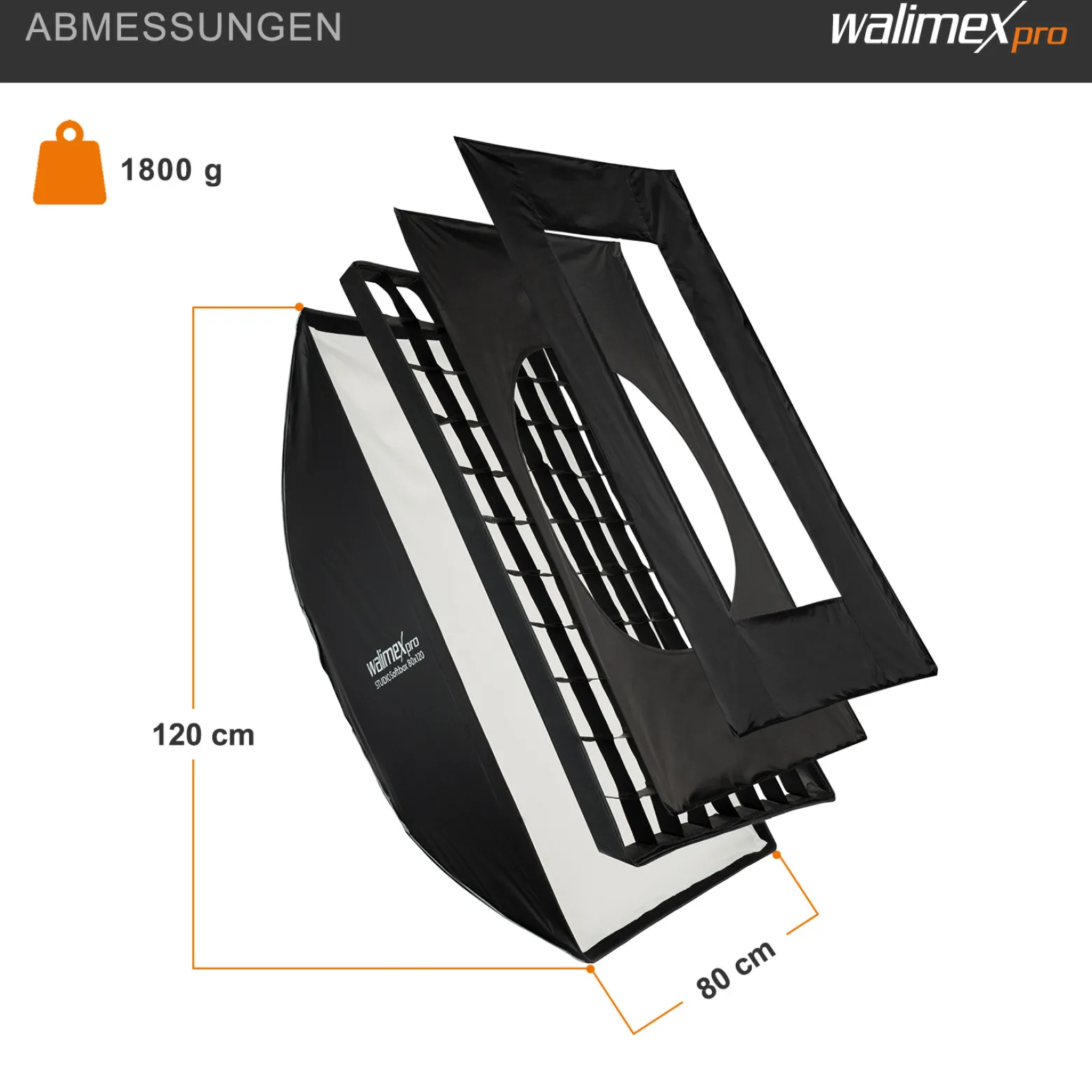 Walimex pro Studio Softbox 80x120cm + Softboxadapter für Hensel Expert, um 360° drehbar, einfacher Aufbau Dank Schirmfunktion, inkl. Grid, Masken, Bowens Adapter und Transporttasche