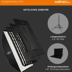 Walimex pro Studio Softbox 80x120cm, um 360° drehbar, einfacher Aufbau dank Schirmfunktion, inkl. Grid, Masken, Bowens Adapter und Transporttasche, ideal für Produkt- und Peoplefotografie