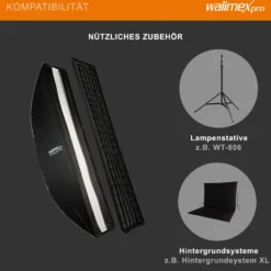 Walimex pro Studio Striplight Softbox 40x180cm, um 360° drehbar, Schirmfunktion, inkl. Grid, Maske, Bowens Adapter, Transporttasche, ideal für Produkt- und Peoplefotografie