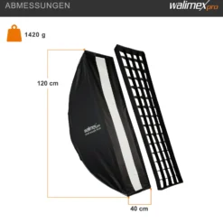 Walimex pro Studio Striplight Softbox 40 x 120 cm + Profoto Adapter 15,2 cm, Soft Box inkl. Diffusor, Lichtformer 360°, faltbar, schneller Aufbau, Bowens-Adapter für Studioblitz oder Studioleuchte