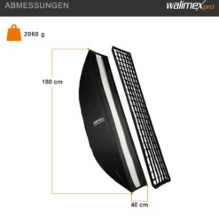 Walimex pro Studio Striplight Softbox 40x180cm + Softboxadapter für Profoto (Außendurchmesser: 15,2 cm), um 360° drehbar, inkl. Grid, Maske, Bowens Adapter und Transporttasche