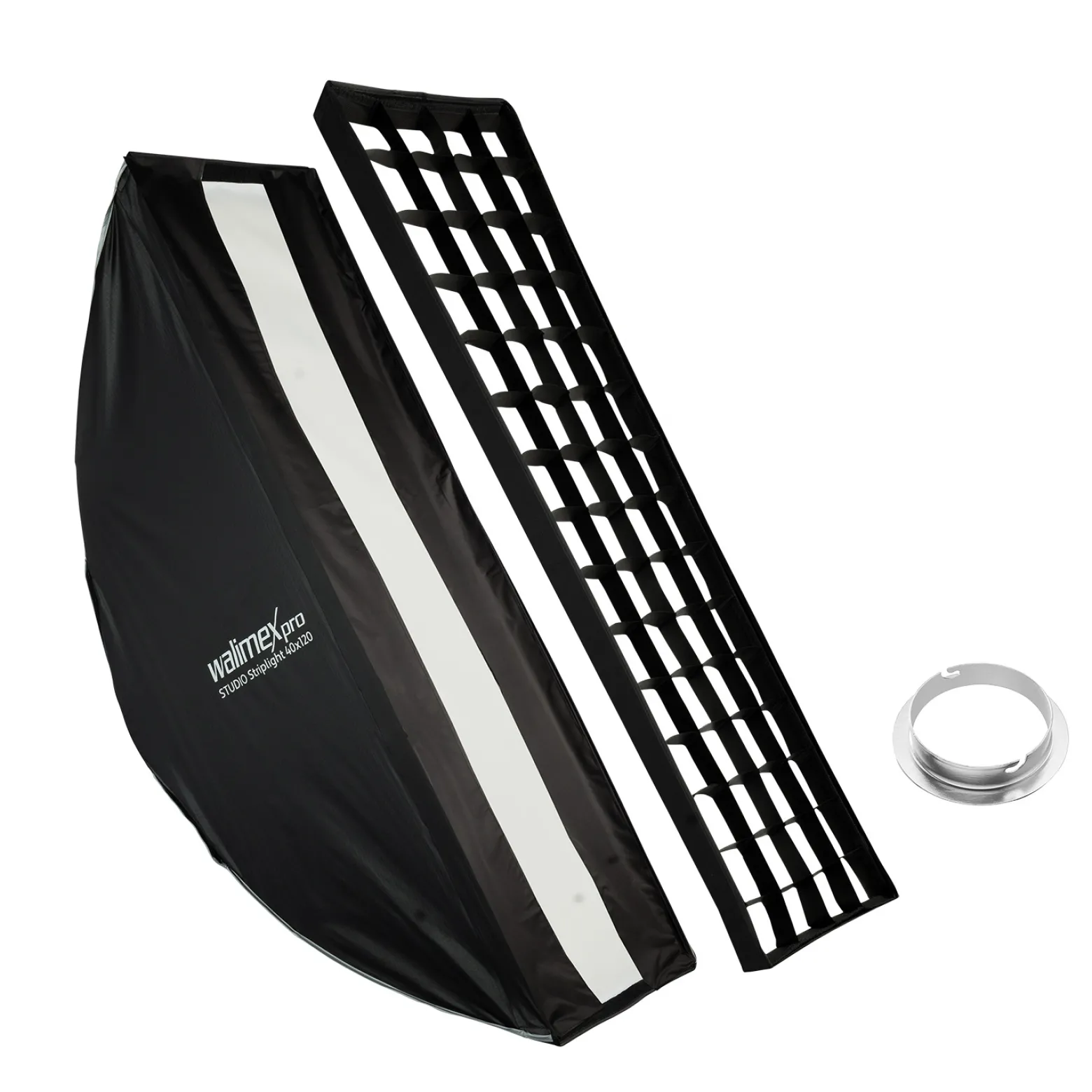 Walimex pro Studio Striplight Softbox 40 x 120 cm + Elinchrom Adapter 15,2 cm, Soft Box inkl. Diffusor, Lichtformer 360°, faltbar, schneller Aufbau, Bowens-Adapter für Studioblitz oder Studioleuchte