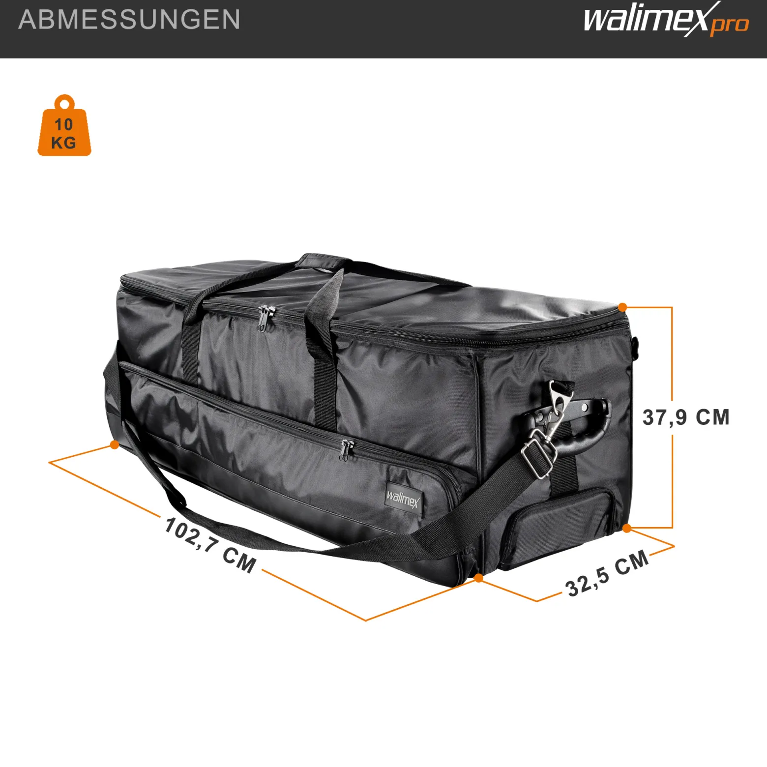 Walimex pro Studio-Trolley XL - schwarz - 1027 x 379 x 324 mm - inkl. ausziehbaren Trolleygriffs, gepolsterten Schultergurts, variabler Inneneinteilung, Hartgummiräder - Stativtasche, Kameratasche