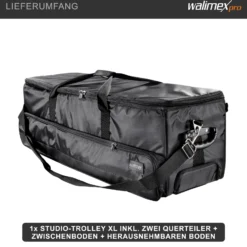 Walimex pro Studio-Trolley XL - schwarz - 1027 x 379 x 324 mm - inkl. ausziehbaren Trolleygriffs, gepolsterten Schultergurts, variabler Inneneinteilung, Hartgummiräder - Stativtasche, Kameratasche