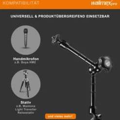Walimex pro Swivel Arm Magic 28 - 280 x 70 x 39 mm - Tragfähigkeit 2 kg max - 2x 1/4 Zoll Schraube - DSLR-Gelenkarm, Auslegearm für Videostative, DSLR Rigs, Dollys und Aufnahmetische, Schwarz