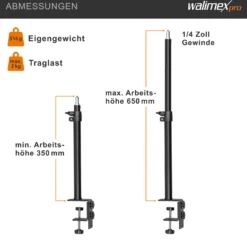 Walimex pro Table Top Lampenstativ 2er-Set höhenverstellbar 35-65 cm, Tischstativ mit Kugelkopf für 360° Drehung und 90° Neigung, Stativ mit Klemmhalterung für Studiobeleuchtung und Kamera