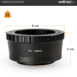 Walimex pro T2 Adapter MFT-Mount - 58 x 58 x 30 mm - Adapterring manueller Fokus, einfache Handhabung, Objektiv-Anschlussring kompatibel mit Olympus Pen E-PL1, kompatibel mit Panasonic Lumix DMC-G70