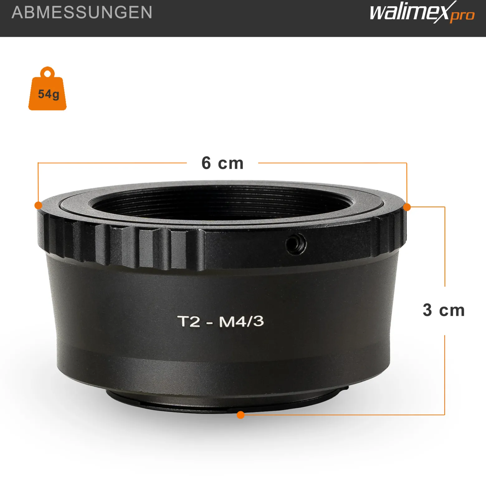 Walimex pro T2 Adapter MFT-Mount - 58 x 58 x 30 mm - Adapterring manueller Fokus, einfache Handhabung, Objektiv-Anschlussring kompatibel mit Olympus Pen E-PL1, kompatibel mit Panasonic Lumix DMC-G70