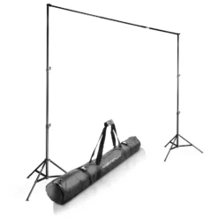 Walimex pro Teleskop Hintergrundsystem L 120-307 cm breit, Fotohintergrund System 102-256 cm hoch, Lampenstativ 5/8'' Spigot, für Fotografie, Video u. Green Screen, für Leinwände aus Papier u. Stoff