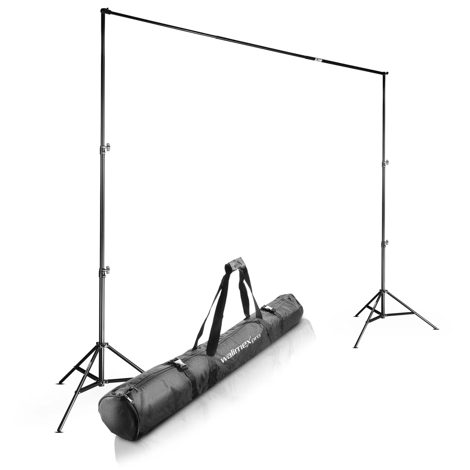 Walimex pro Teleskop Hintergrundsystem L 120-307 cm breit, Fotohintergrund System 102-256 cm hoch, Lampenstativ 5/8'' Spigot, für Fotografie, Video u. Green Screen, für Leinwände aus Papier u. Stoff