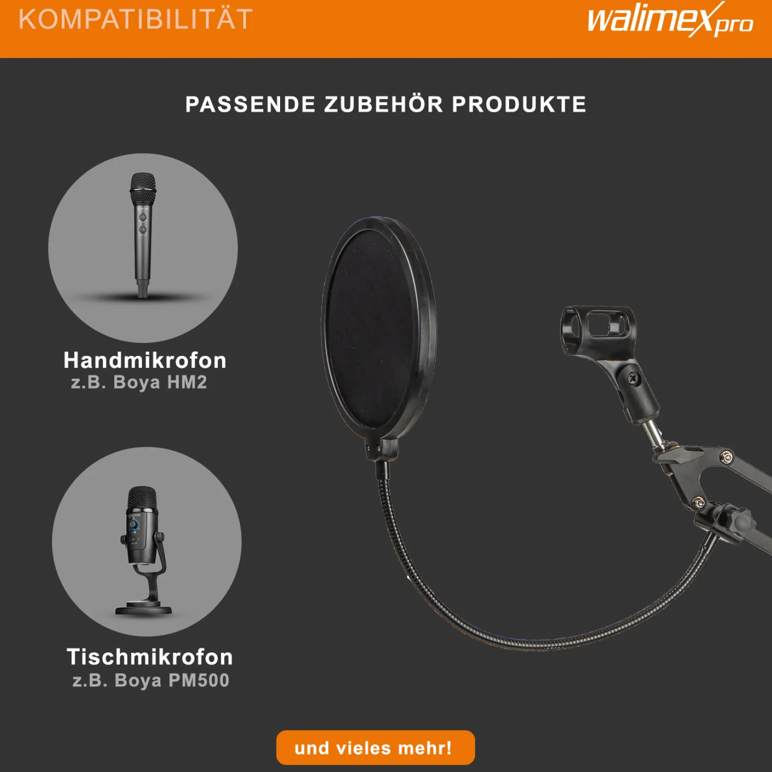 Walimex pro 360° Tischmikrofonarm mit Pop Filter & Windschutz, Mikrofonhalter mit 3/8"-5/8" Adapter, bis 1,8 kg, robuster Mikrofonständer für Tonaufnahmen