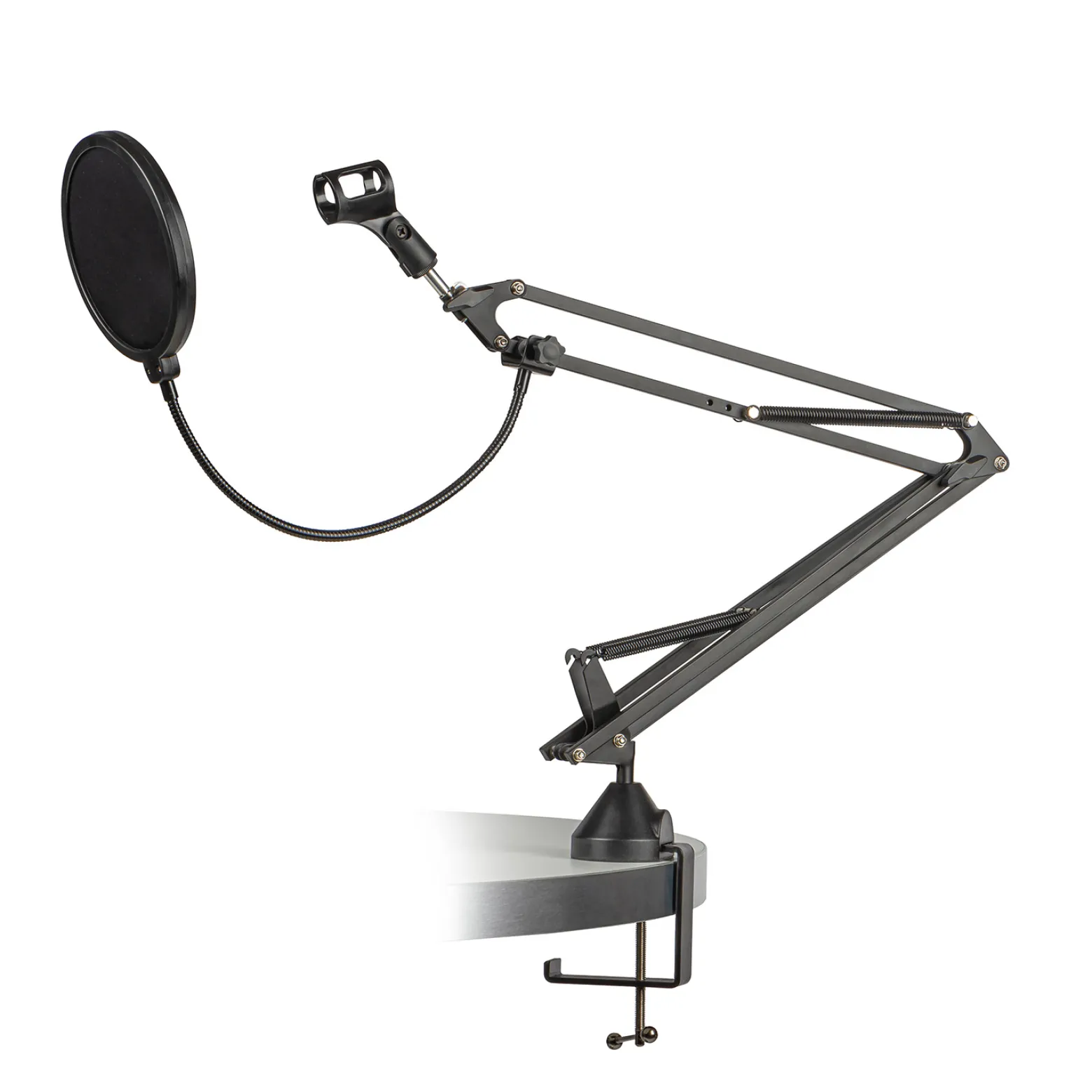 Walimex pro 360° Tischmikrofonarm mit Pop Filter & Windschutz, Mikrofonhalter mit 3/8"-5/8" Adapter, bis 1,8 kg, robuster Mikrofonständer für Tonaufnahmen