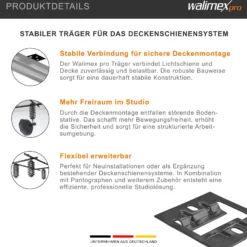 Walimex pro Träger für Deckenschienensystem - 100 x 65 x 10 mm - zur einfachen Deckenbefestigung Deckenmontage - für Schienen System für Lampen Lichtquellen Kameras Studio Equipment