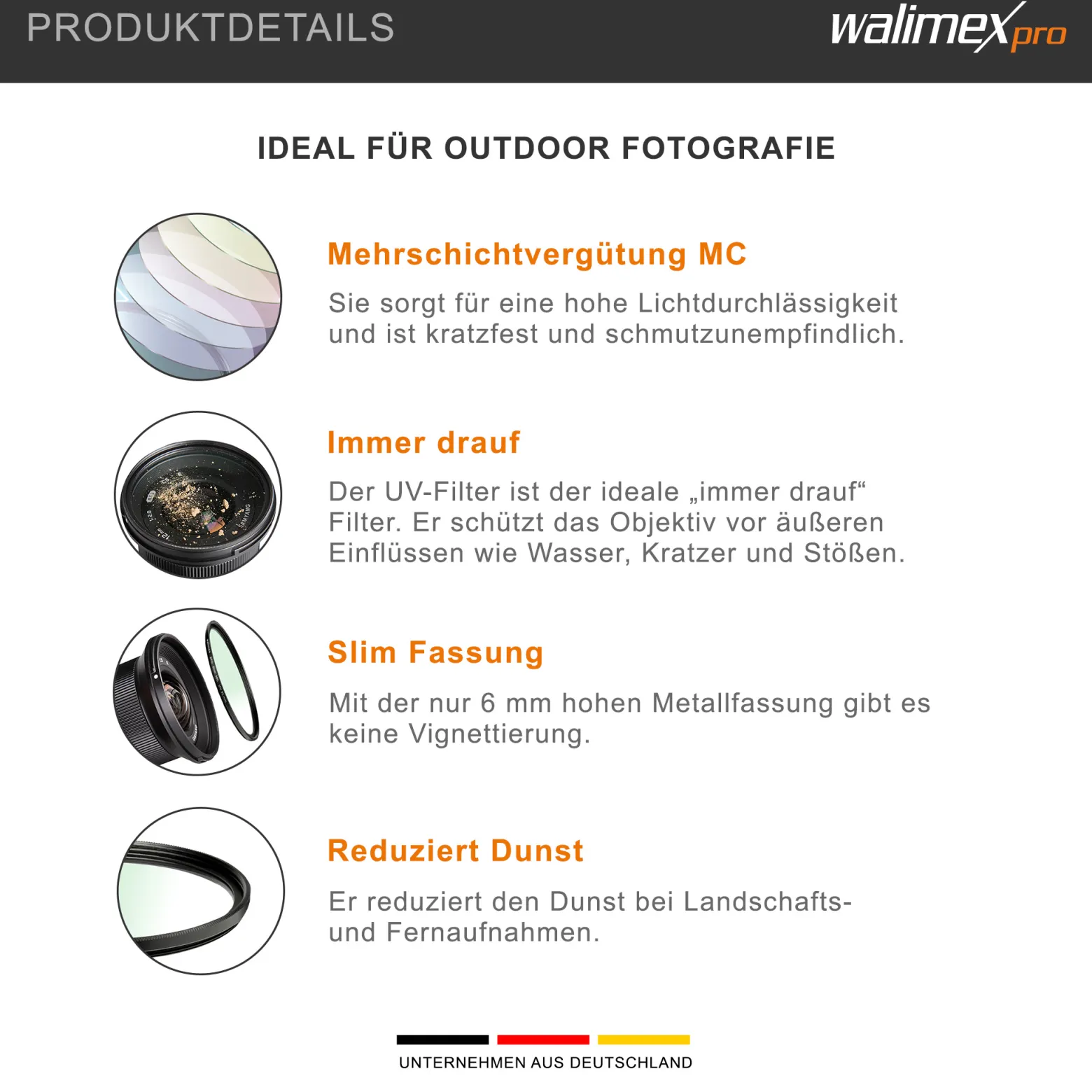 Walimex pro UV-Filter Slim MC 55mm - Schutz vor UV-Strahlen und Verschmutzung, Hochwertige Mehrschichtvergütung, mit äußerst dünner, gering auftragender Metallfassung, Inkl. Schutzhülle