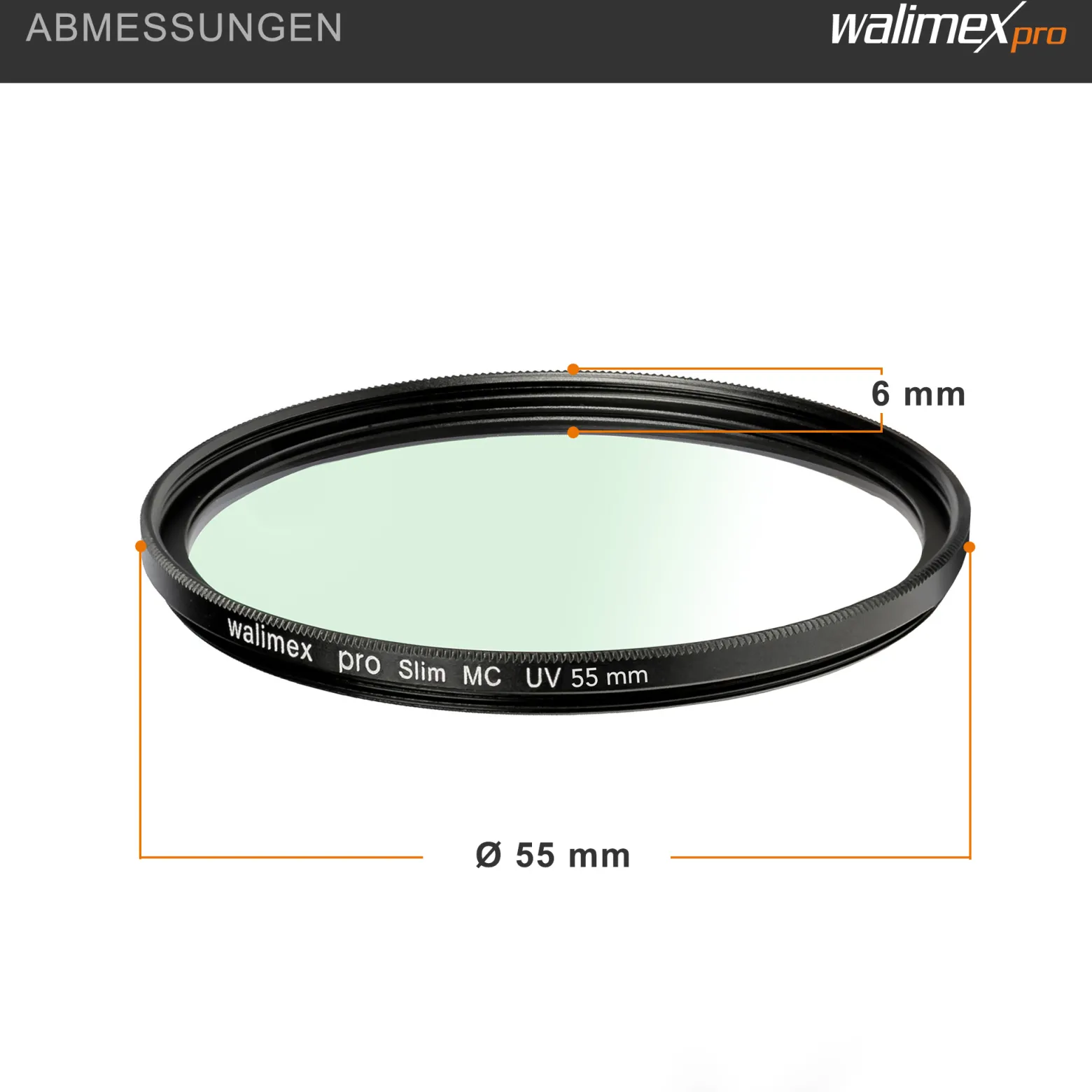 Walimex pro UV-Filter Slim MC 55mm - Schutz vor UV-Strahlen und Verschmutzung, Hochwertige Mehrschichtvergütung, mit äußerst dünner, gering auftragender Metallfassung, Inkl. Schutzhülle