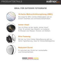 Walimex pro UV-Filter Slim Super DMC 55mm - besonders hochwertiger UV Filter Objektivfilter, Slim – nur 2,5 mm,16x Super DMC Vergütung, für Objektivschutz und brilliante Farben, mit Box