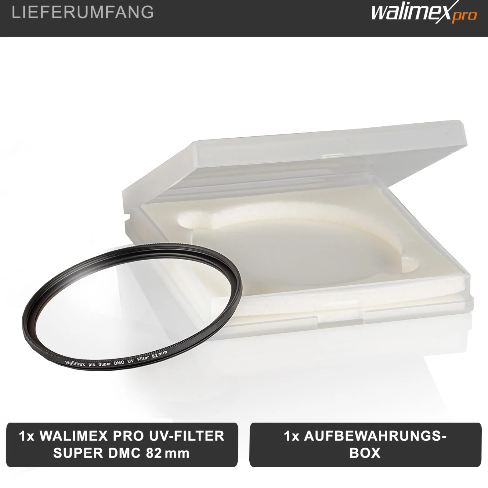 Walimex pro UV-Filter Slim Super DMC 82mm - besonders hochwertiger UV Filter Objektivfilter, Slim – nur 2,5 mm,16x Super DMC Vergütung, für Objektivschutz und brilliante Farben, mit Box