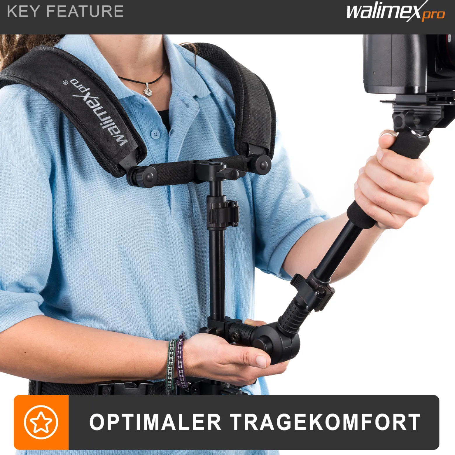 Walimex pro Video Schulterstativ für Kamera & Camcorder - Ergonomisch, Anpassbar & Komfortabel - Inklusive Schnellwechselplatte & Zoomring
