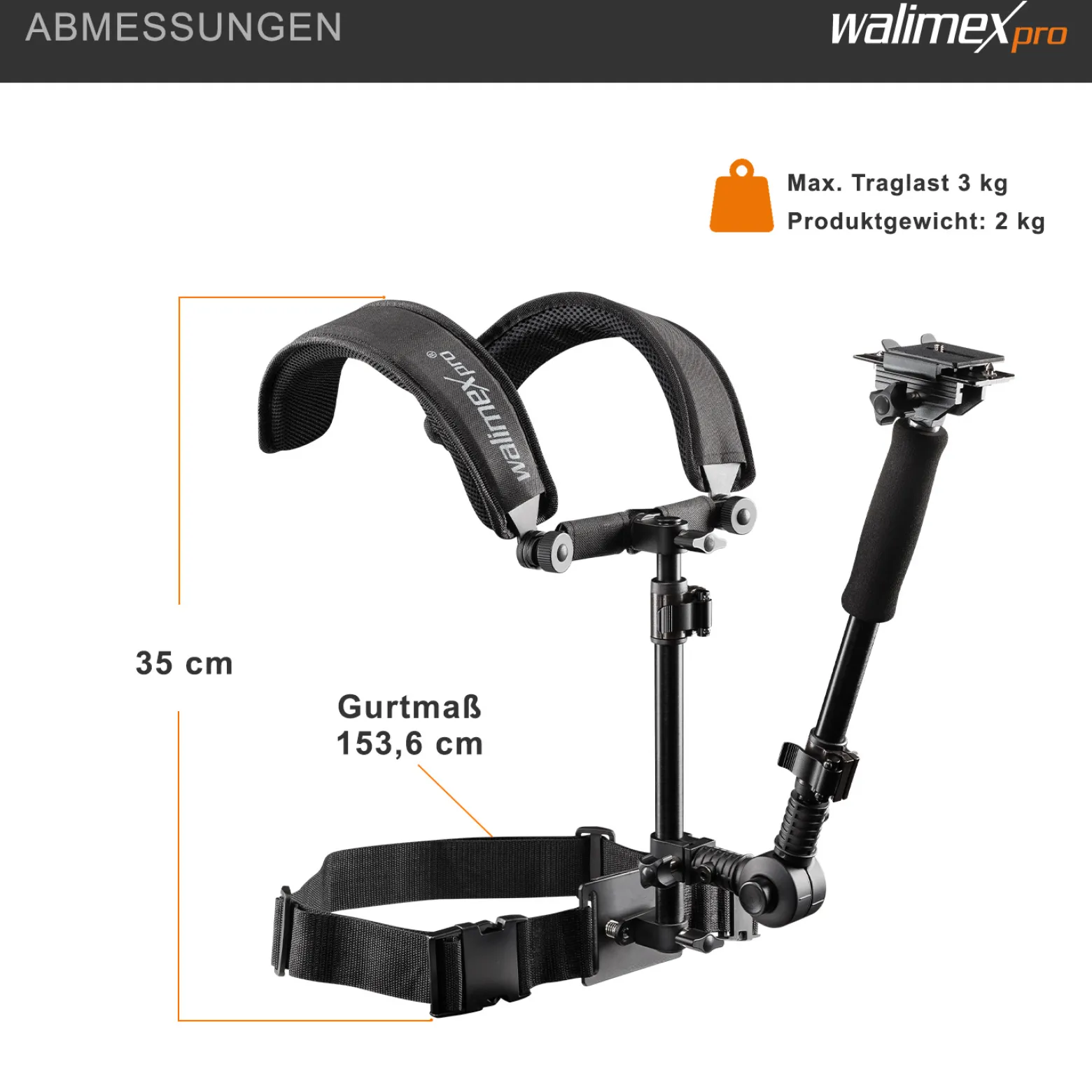 Walimex pro Video Schulterstativ für Kamera & Camcorder - Ergonomisch, Anpassbar & Komfortabel - Inklusive Schnellwechselplatte & Zoomring