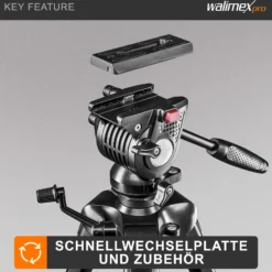 Walimex pro Videostativ Advanced 173 SH - 690 x 56 x 110 mm / Traglast max. 4 kg - mit Smartphone-Halterung und Tasche, 360° Neiger - für DSLR Kamera, Camcorder und Handy
