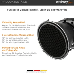 Walimex pro Wabenset 3-teilig für Standardreflektoren, Waben mit 10°, 30° und 60° Abstrahlwinkel für gerichtetes Licht