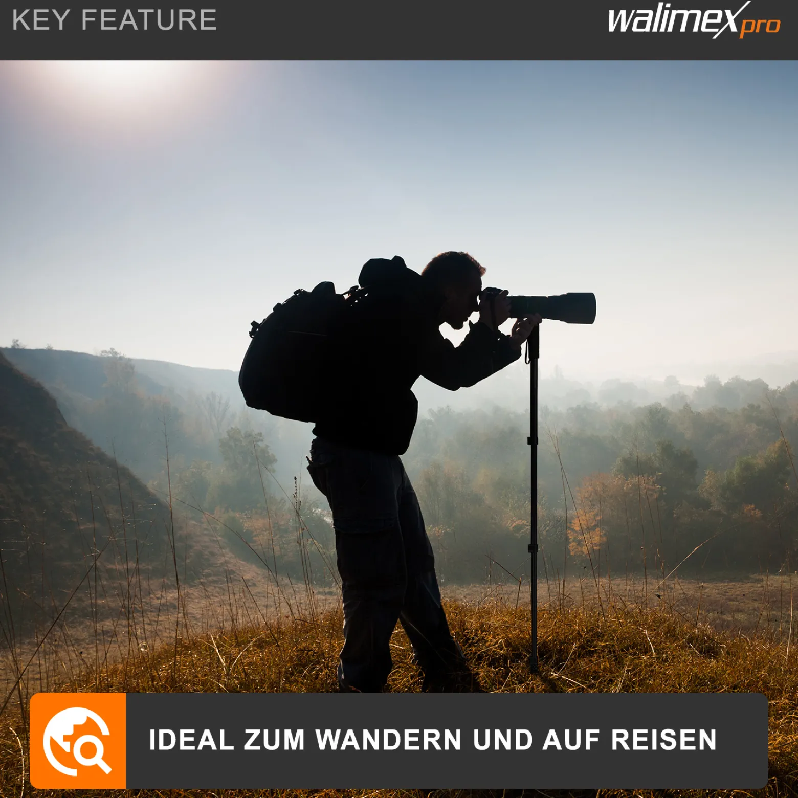 Walimex pro WAL-1983 Carbon-Pro-Einbeinstativ - 330 x 33 x 33 mm - max. Höhe 185 cm - max. Traglast ca. 5 kg - Monopod mit Spike, Schnellverschlüssen - Reisestativ Travelstativ passend für Kameras