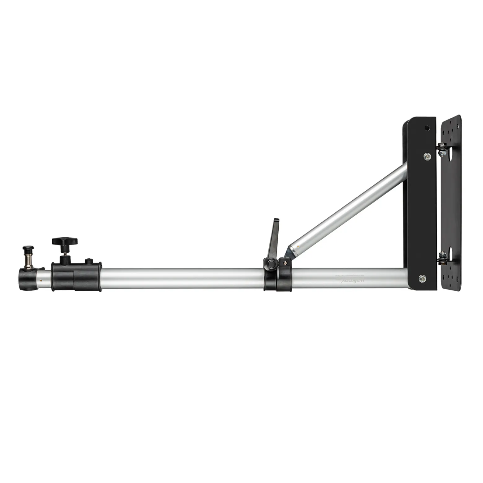 Walimex pro Wand-Lampenstativ 70-120cm – schwarz/silberfaben – 90 x 700 x 190 mm – Max. Traglast 6 kg – mit Spigot – Ständer Wandhalter für Studiolicht Studioblitz