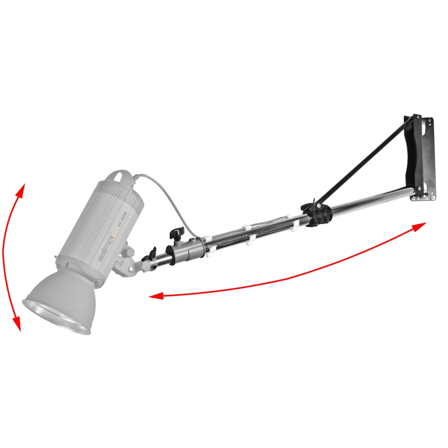 Walimex pro Wand-Lampenstativ 120-215 cm – schwarz – 1200 x 250 x 80 mm – Max. Traglast 4 kg – mit Spigot – Ständer Wandhalter für Studiolicht Studioblitz