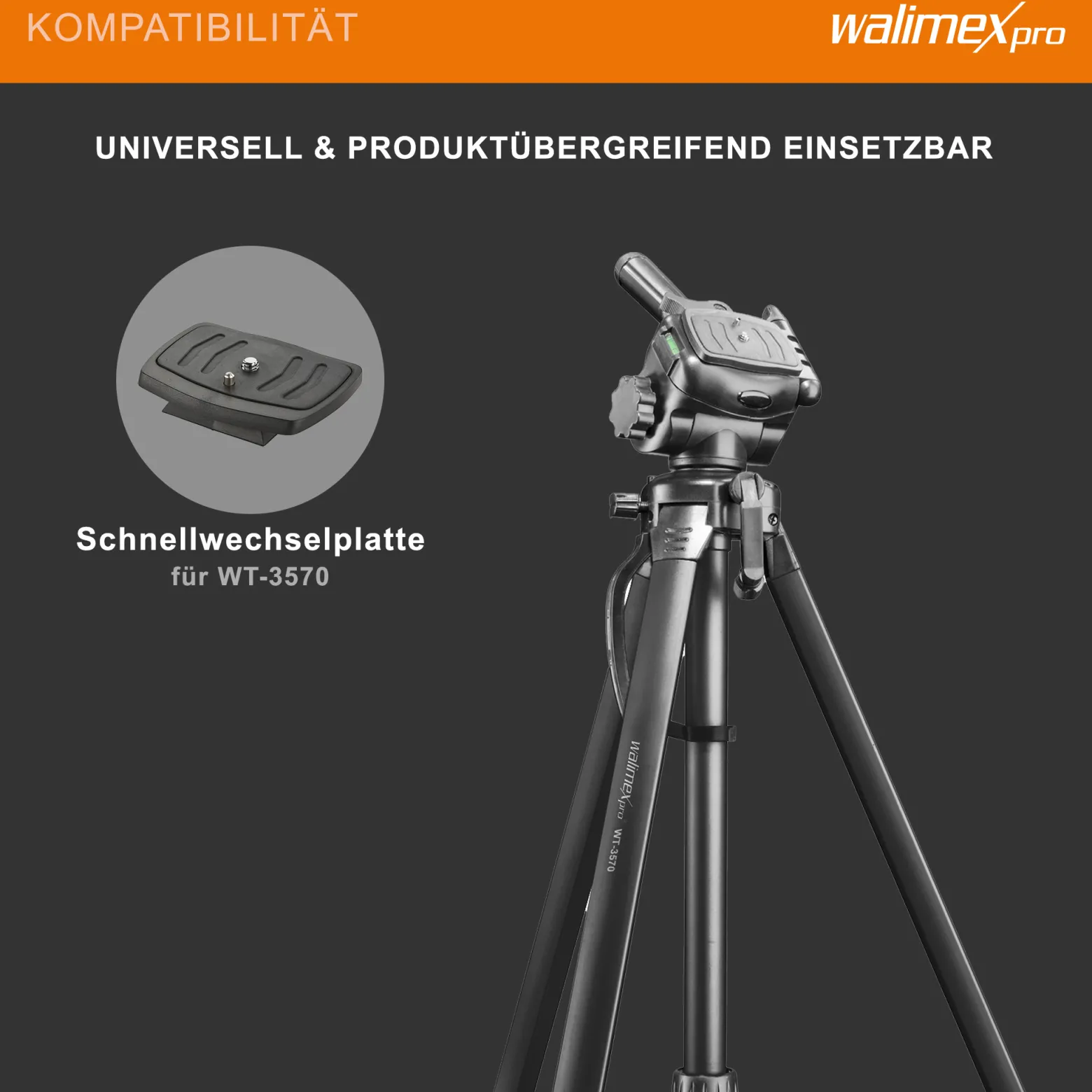 Walimex pro WT-3570 Basic-Stativ 168 cm schwarz, Kamerastativ mit Wasserwaage und 3D-Videoneiger, Dreibein Reisestativ mit Tragetasche, Tripod für DSLR, DSLM, System-, Digital- und Action Kameras