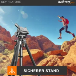 Walimex pro WT-3570 Basic-Stativ 168 cm schwarz, Kamerastativ mit Wasserwaage und 3D-Videoneiger, Dreibein Reisestativ mit Tragetasche, Tripod für DSLR, DSLM, System-, Digital- und Action Kameras
