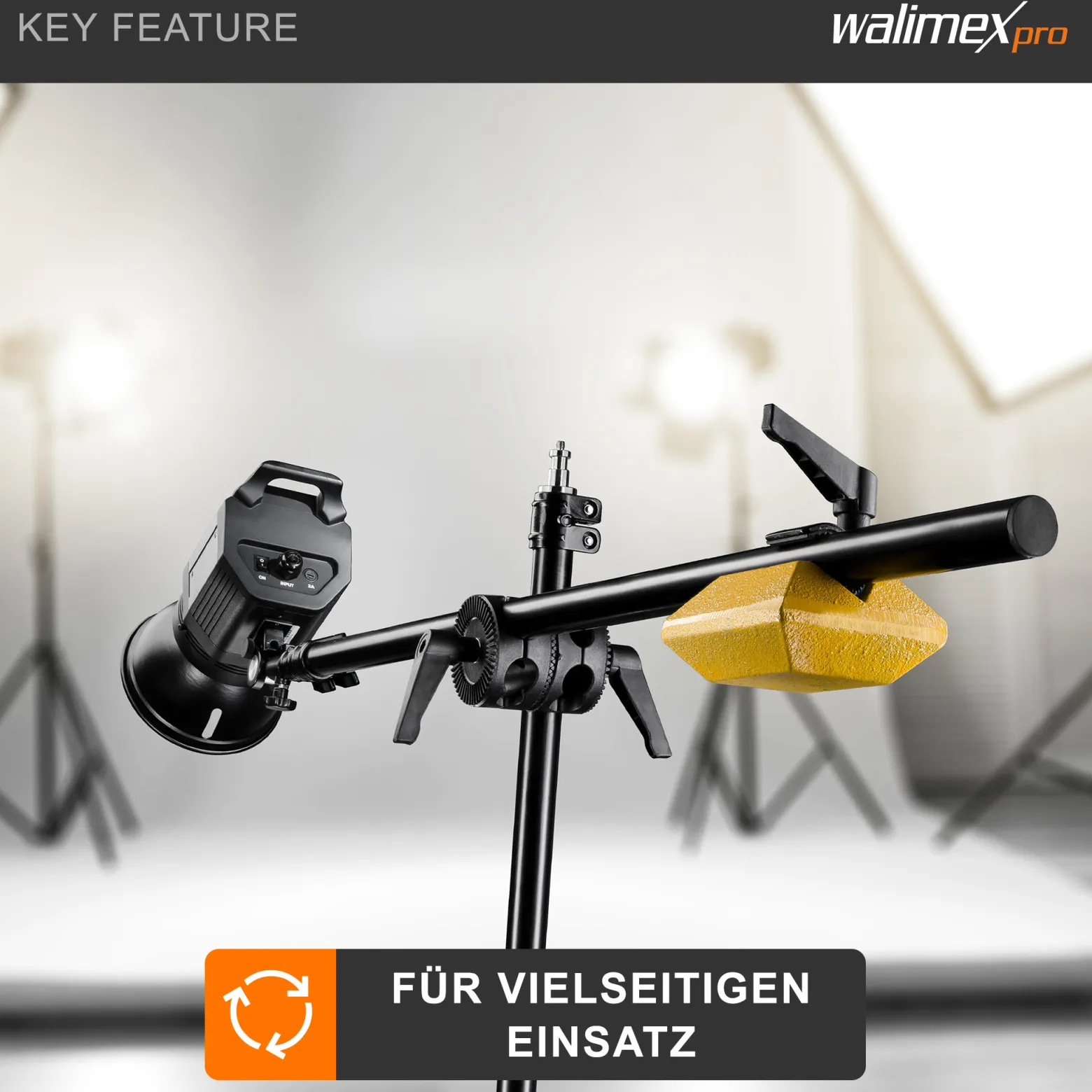 Walimex pro WT-501 Galgenstativ, verstellbares Lichtstativ mit 215 cm Haltearm, 4,4 kg Gegengewicht, 1/4 Zoll Gewinde für Softbox, Studiolicht, Reflektor, Blitz, ideal für Produktaufnahmen