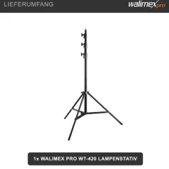 Walimex pro WT-420 Lampenstativ 420 cm, höhenverstellbares Lichtstativ belastbar bis 7,5 kg, Blitzstativ mit 5/8 Zoll Spigot, Studiostativ mit Federdämpfung
