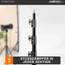 Walimex pro WT-420 Lampenstativ 420 cm, höhenverstellbares Lichtstativ belastbar bis 7,5 kg, Blitzstativ mit 5/8 Zoll Spigot, Studiostativ mit Federdämpfung