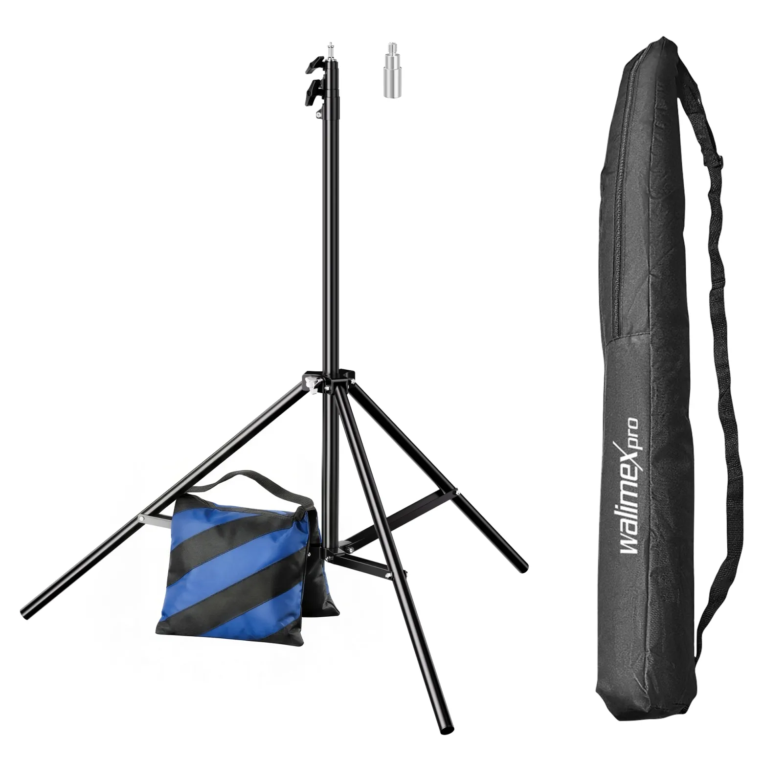 Walimex pro WT-806 Lichtstativ + Sandsack Set, Fotostativ bis 256 cm mit Federdämpfung und befüllbarer Gewichtssack