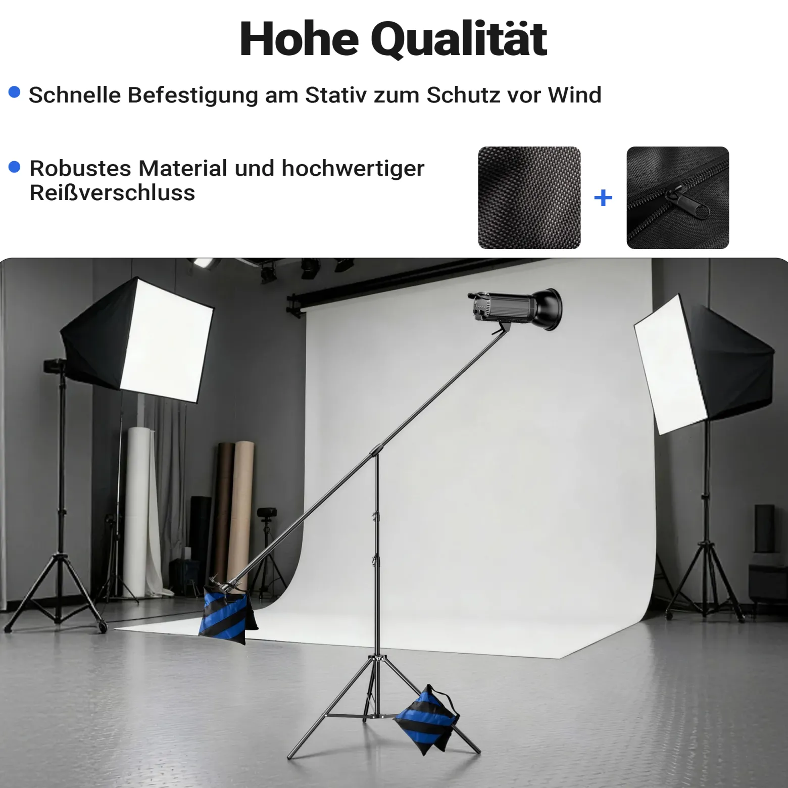 Walimex pro WT-806 Lichtstativ + Sandsack Set, Fotostativ bis 256 cm mit Federdämpfung und befüllbarer Gewichtssack
