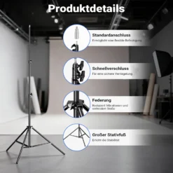 Walimex pro WT-806 Lichtstativ + Sandsack Set, Fotostativ bis 256 cm mit Federdämpfung und befüllbarer Gewichtssack
