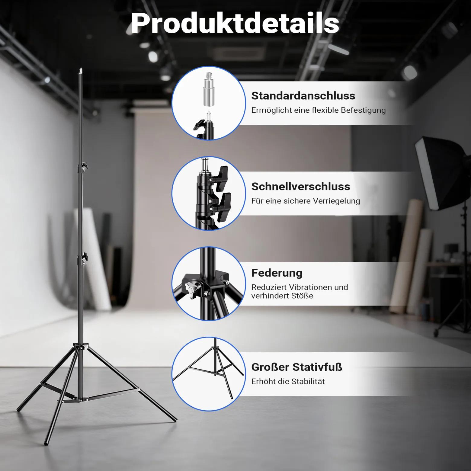 Walimex pro WT-806 Lichtstativ + Sandsack Set, Fotostativ bis 256 cm mit Federdämpfung und befüllbarer Gewichtssack