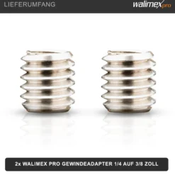 Walimex pro 2x Gewindeadapter 1/4 Zoll auf 3/8 Zoll, hochwertiger Gewinde Adapter aus Edelstahl, passend für ältere Kameras und Stativgewinde