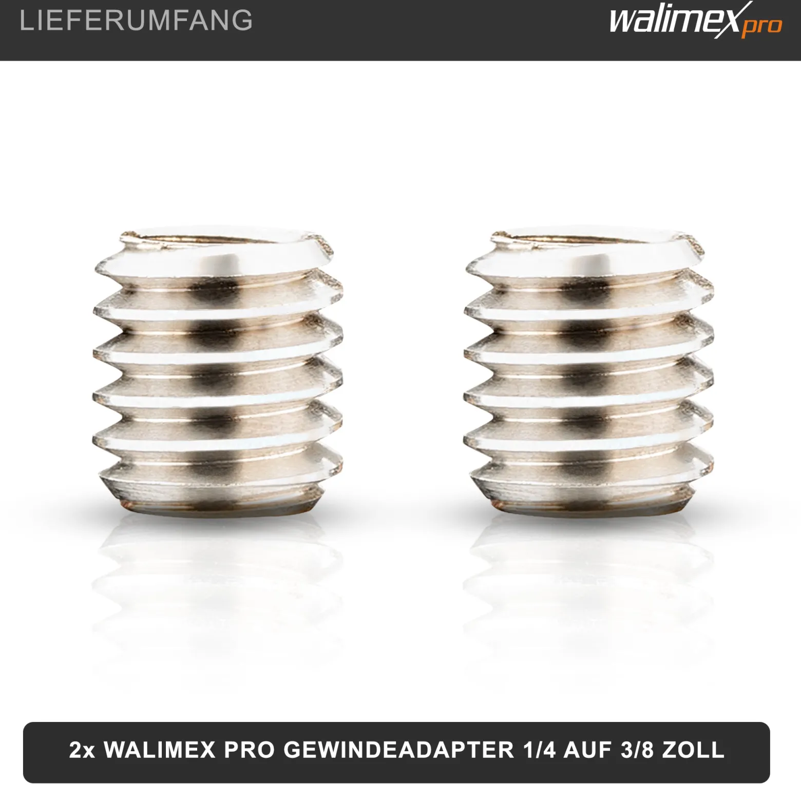 Walimex pro 2x Gewindeadapter 1/4 Zoll auf 3/8 Zoll, hochwertiger Gewinde Adapter aus Edelstahl, passend für ältere Kameras und Stativgewinde