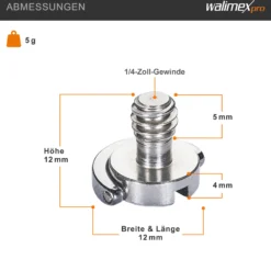 Walimex pro 2x Kamera Befestigungsschrauben 1/4 Zoll, Kameraschrauben aus Edelstahl, Kamera Schraube für Schnellwechselplatte, Stativkopf, Kugelkopf