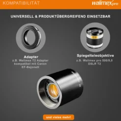 Walimex pro 2x Konverter T2 - 50 x 50 x 52 mm - mit mehrfachvergüteten Glaslinsen - Telekonverter zur Verdoppelung des Zoombereichs - Zubehör Foto Studio Objektive