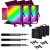 Walimex pro 3x LED Rainbow Flächenleuchte mit 3x Lampenstativ, RGBWW Flächenlicht 100 W, Bi-Color Videoleuchte, Studioleuchte per App steuerbar, Studio-Beleuchtung mit Effektgenerator