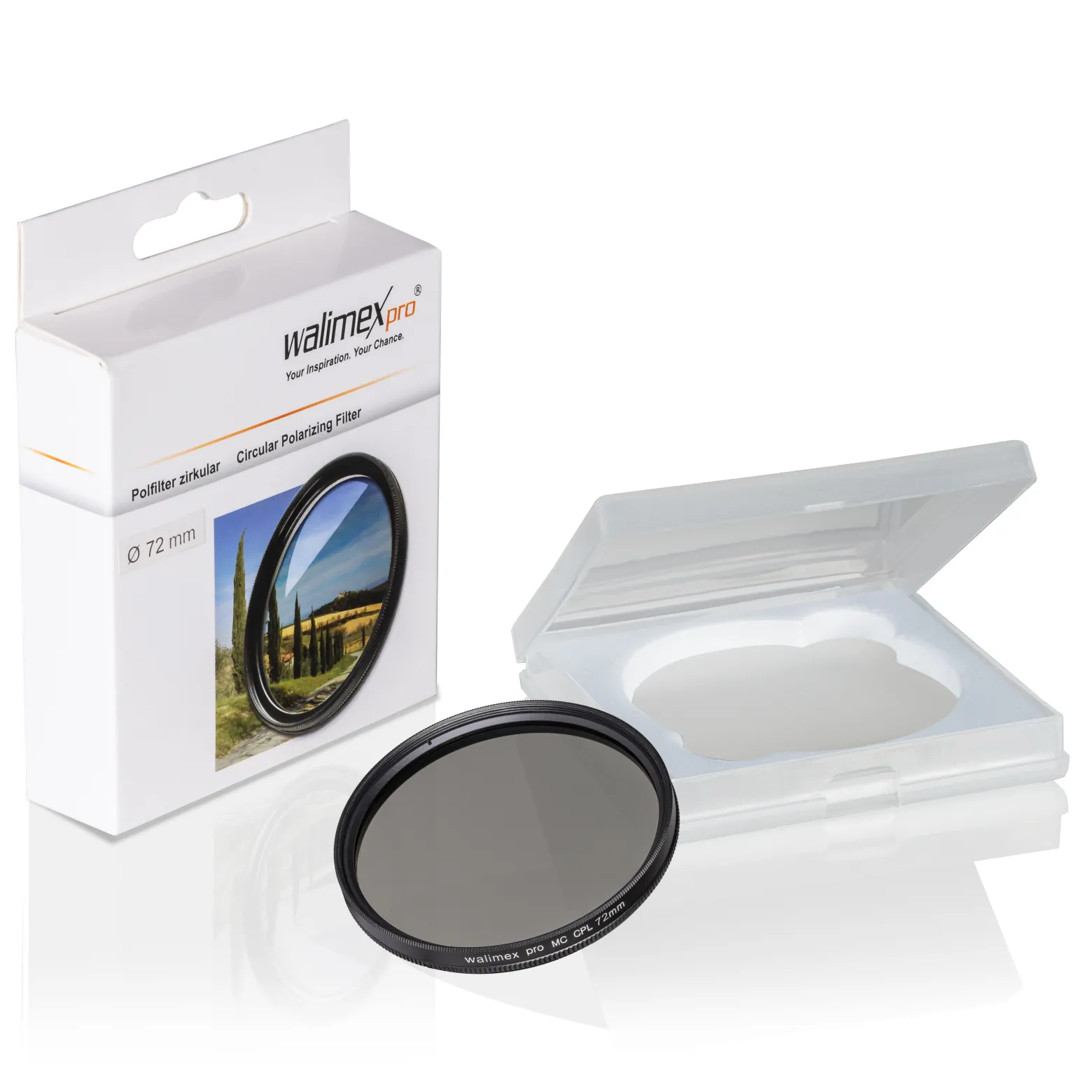 Walimex pro Zirkularer Polfilter MC - Ø 72 mm - mehrfach vergütet - mit Schutzhülle, reduziert Reflexionen, verstärkt Kontraste und Farbsättigung - ideal für die Landschaftsfotografie