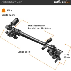 Walimex Reflektorhalter 660 x 120 x 150 mm für Reflektor und Faltreflektor 10-168 cm für Rohre Ø 18-30 mm, Halter für Fotoreflektoren für Porträt- und Produktfotografie