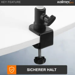 Walimex Schraubklemme mit Spigotaufnahme - 65 x 40 x 150 mm - für 1/4 und 5/8