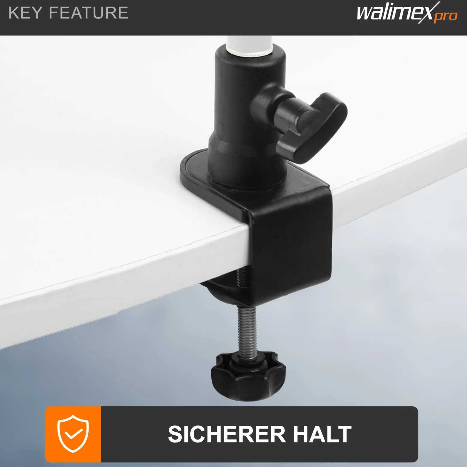 Walimex Schraubklemme mit Spigotaufnahme - 65 x 40 x 150 mm - für 1/4 und 5/8" Spigot - Klemmbereich ca. 3,5 cm - für Kanten und Platten - Fotozubehör Kamera Zubehör Fotostudio Atelier