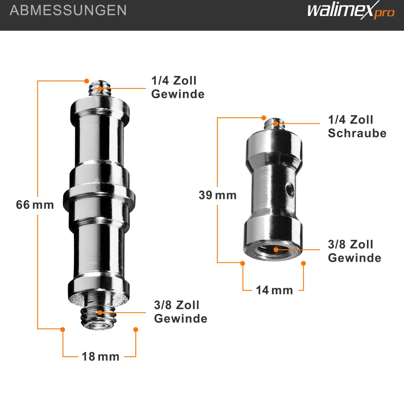 Walimex Set 1x Spigot Gewinde Adapter 3/8 Zoll bis 1/4 Zoll und 1x Spigot Gewinde Adapter 3/8 Zoll auf 1/4 Zoll– Gewindeadapter für Kamera Zubehör und Stativ – Fotostudio Fotoshootings Fotografie