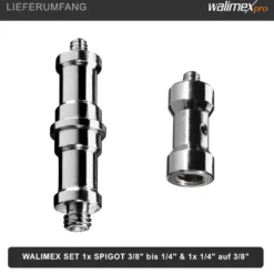 Walimex Set 1x Spigot Gewinde Adapter 3/8 Zoll bis 1/4 Zoll und 1x Spigot Gewinde Adapter 3/8 Zoll auf 1/4 Zoll– Gewindeadapter für Kamera Zubehör und Stativ – Fotostudio Fotoshootings Fotografie