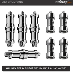 Walimex Set 4x Spigot Gewinde Adapter 3/8 Zoll bis 1/4 Zoll und 4x Spigot Gewinde Adapter 3/8 Zoll auf 1/4 Zoll– Gewindeadapter für Kamera Zubehör und Stativ – Fotostudio Fotoshootings Fotografie
